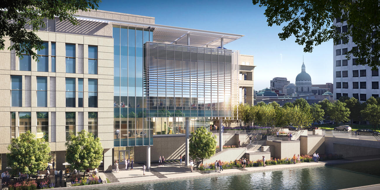 Indiana State Archives Building under construction on the Canal Walk in downtown Indianapolis